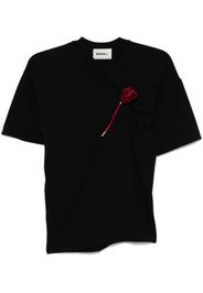 Seen Users Asymmetrisches T-Shirt mit hängender Rose - Schwarz