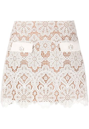 Self-Portrait lace-panel high-waisted skirt - Nude