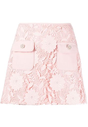 Self-Portrait guipure-lace mini skirt - Rosa