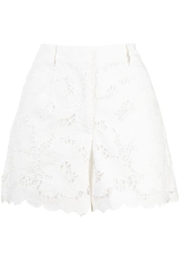 Self-Portrait embroidered high-waisted shorts - Weiß