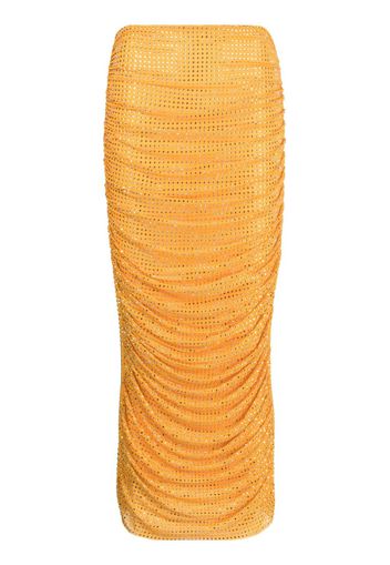 Self-Portrait embellished ruched midi skirt - Orange