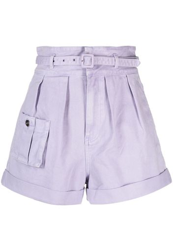 Self-Portrait belted cotton shorts - Violett