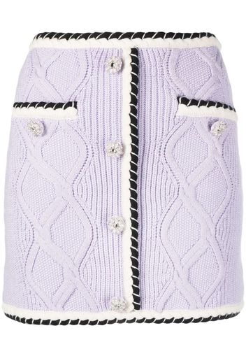 Self-Portrait contrasting-trim cable-knit miniskirt - Violett