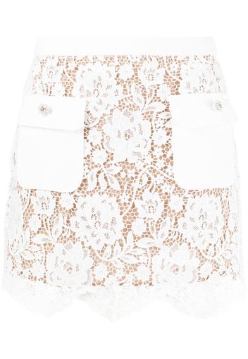 Self-Portrait floral-lace miniskirt - Weiß