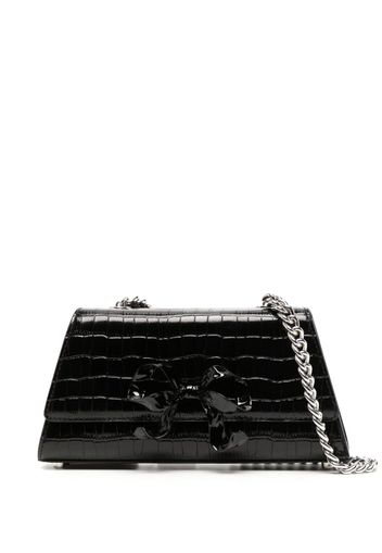 Self-Portrait mini Bow crocodile-embossed bag - Schwarz