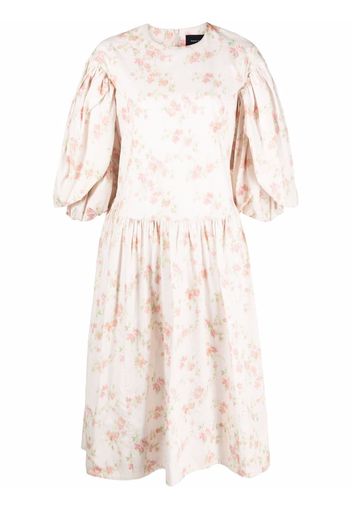 Simone Rocha floral-print puff-sleeve midi dress - Nude