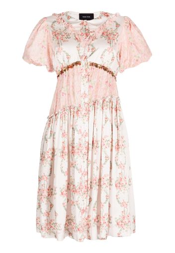 Simone Rocha floral-print puff-sleeve midi dress - Rosa