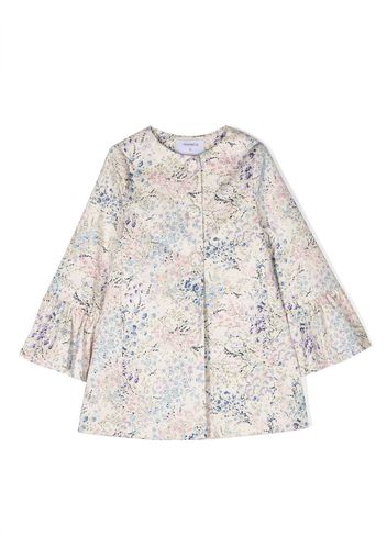 Simonetta floral-print flounce-sleeve coat - Nude