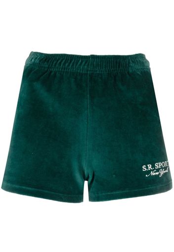 Sporty & Rich embroidered-logo velour shorts - Grün