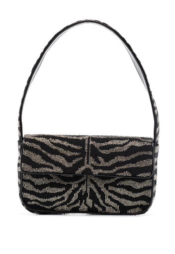 STAUD Tommy beaded-zebra pattern shoulder bag - Schwarz