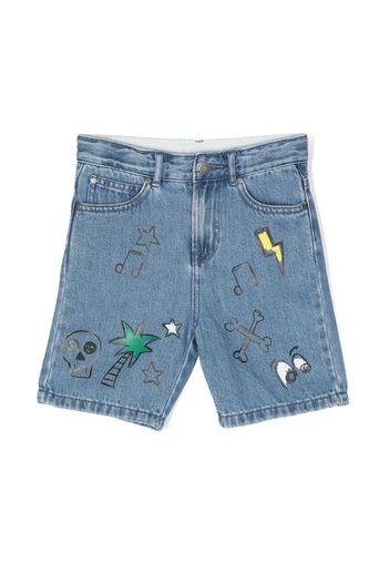 Stella McCartney Kids sketchbook-print denim shorts - Blau