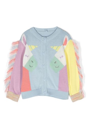 Stella McCartney Kids patterned-intarsia frayed cardigan - Blau