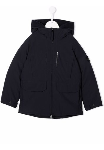 Stone Island Junior compass-patch hooded down jacket - Blau