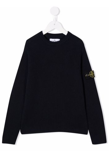 Stone Island Junior Compass-motif ribbed-knit jumper - Blau