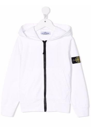 Stone Island Junior logo-patch zip-up hoodie - Weiß