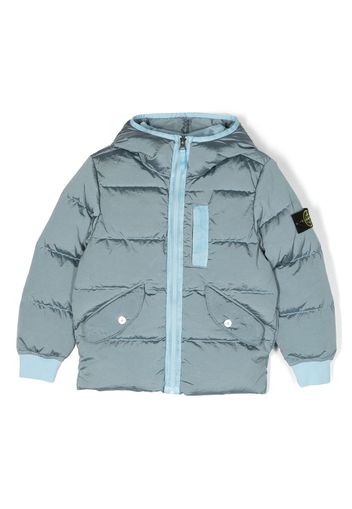 Stone Island Junior Compass-patch padded hooded jacket - Blau