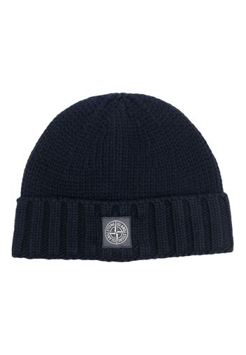 Stone Island logo-patch turn-up beanie - Blau