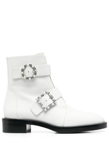 Stuart Weitzman side crystal-embellished buckle boots - Weiß