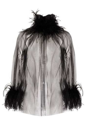 Styland feather-trimmed sheer blouse - Schwarz