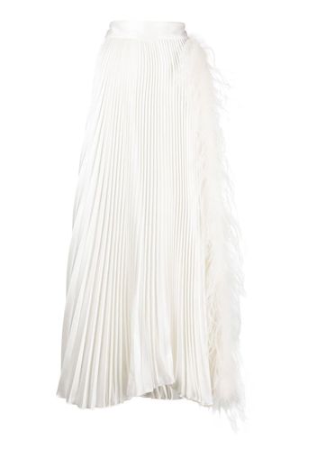 Styland feather-trimmed pleated maxi skirt - Weiß