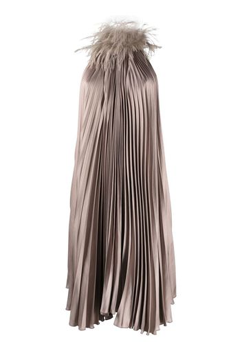 Styland feather-trim pleated shift dress - Nude