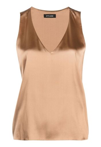 STYLAND sleeveless V-neck blouse - Braun