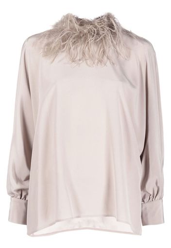 STYLAND feather-trim long-sleeved blouse - Grau