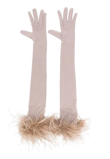 STYLAND feather-trim opera gloves - Nude