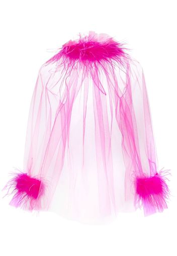 STYLAND feather-embellished sheer tulle top - Rosa