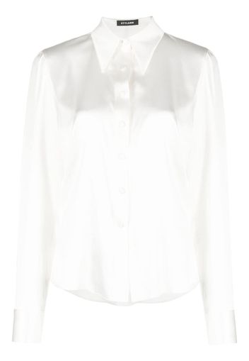 STYLAND pointed-collar stretch-silk shirt - Nude