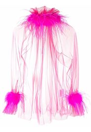 Styland feather-trim sheer blouse - Rosa