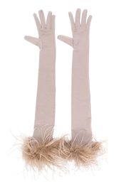 STYLAND feather-trim opera gloves - Nude