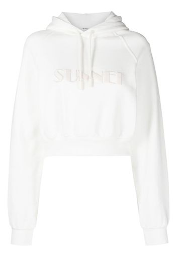 Sunnei cropped logo-print cotton hoodie - Weiß