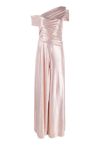 Talbot Runhof Schulterfreier Metallic-Jumpsuit - Rosa