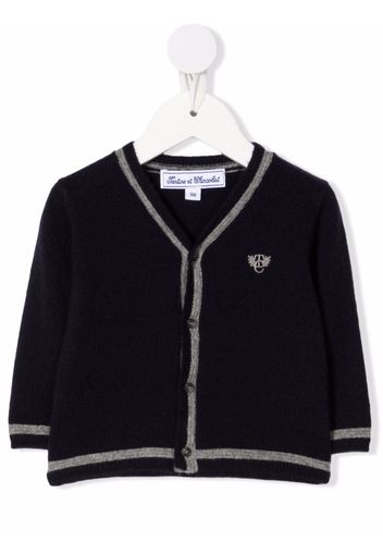 Tartine Et Chocolat embroidered-logo cashmere cardigan - Blau