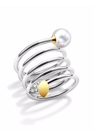 TASAKI 18kt Tasaki Floret Goldring mit Akoya-Perle und einem Diamanten - Silber