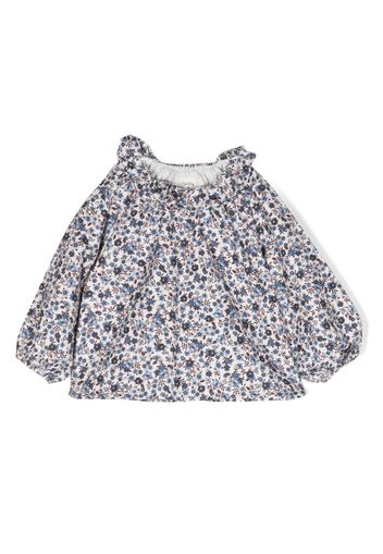 TEDDY & MINOU floral-print ruffled cotton blouse - Blau