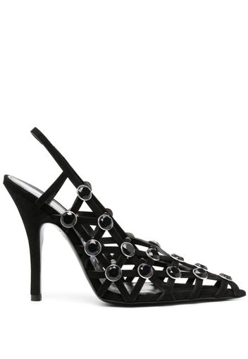 The Attico crystal-embellished cutout-grid heels - Schwarz