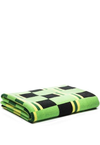 The Elder Statesman checkerboard-print cashmere blanket - Grün