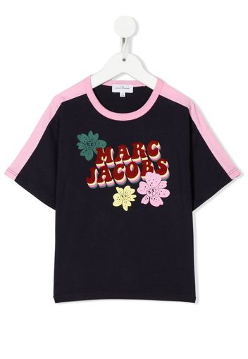 The Marc Jacobs Kids striped-detail logo T-shirt - Blau