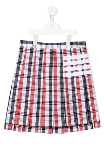 Thom Browne Kids DROPPED BACK PLEATED MINI SKIRT W/ GROSGRAIN 4 BAR IN SMALL MADRAS CHECK COTTON - Rot