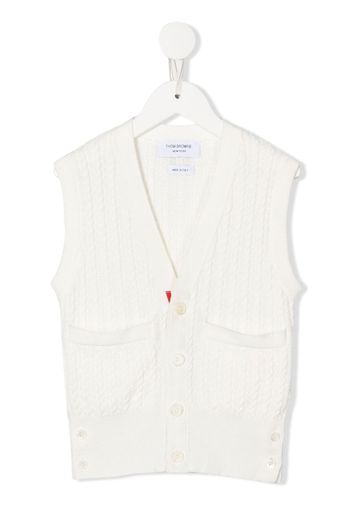 Thom Browne Kids Cardigan mit Zopfmuster - Weiß