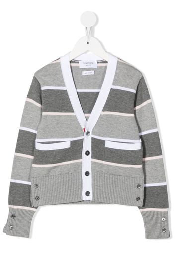 Thom Browne Kids Gestreifter Cardigan mit V-Ausschnitt - Grau