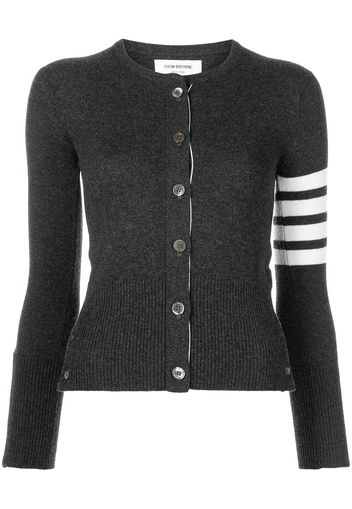 Thom Browne CLASSIC CREWNECK CARDIGAN WITH 4-BAR STRIPE IN CASHMERE - Grau