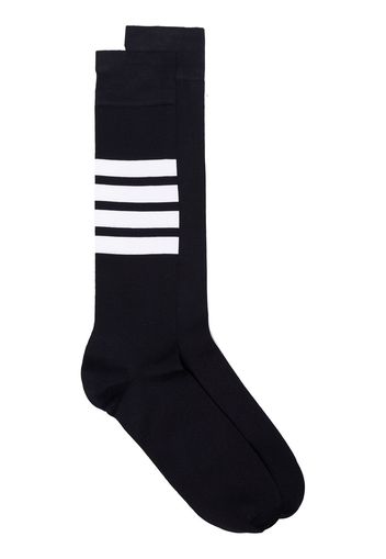 Thom Browne Over The Calf Socks With White 4-Bar Stripe In Lightweight Cotton - Blau