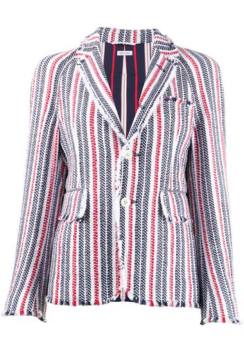 Thom Browne Gestreifter Blazer mit Fransen - Weiß