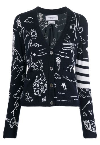 Thom Browne SILK LINED CARDIGAN JACKET W/ 4 BAR IN SKY TOILE INTARSIA CASHMERE - Blau