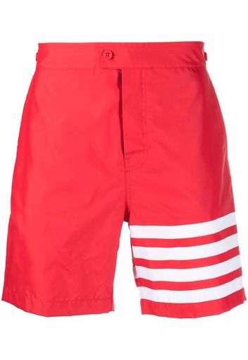 Thom Browne BUTTON FRONT BOARD SHORT W/ ADJUSTABLE ELASTIC BACK & 4BAR IN SWIM TECH - Rot