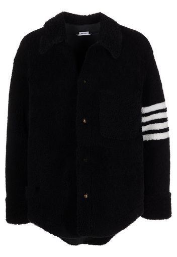 Thom Browne LEATHER OVERSIZED SHIRT JACKET W/ 4BAR IN DYED SHEARLING - Blau