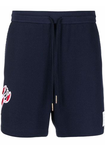 Thom Browne MID THIGH SUMMER SHORTS IN TEXTURED CHECK W/ ALL OVER LOBSTER ICON EMBROIDERY - Blau